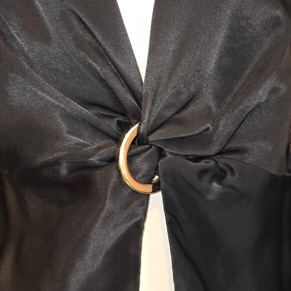 Zara NWT Black Crop Golden Ring Blouse Sz Small - Picture 5 of 8